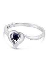 lovely white gold heart round blue sapphire gemstone baby birthstone ring